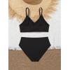 imageMilumia Girls Two Piece Swimsuit V Neck Ruched Spaghetti Strap Wireless Bikini SetDrawstring Black