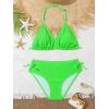 imageMilumia Girls Two Piece Swimsuits Textured V Neck Halter Knot Swimwear Bikini SetsGreen