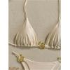 imageMilumia Womens 2 Piece Halter Tie Back Cheeky Swimsuit Metal Decor Triangle Thong Bikini SetApricot