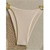 imageMilumia Womens 2 Piece Halter Tie Back Cheeky Swimsuit Metal Decor Triangle Thong Bikini SetApricot