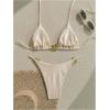 imageMilumia Womens 2 Piece Halter Tie Back Cheeky Swimsuit Metal Decor Triangle Thong Bikini SetApricot
