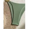 imageMilumia Womens 2 Piece Halter Tie Back Cheeky Swimsuit Metal Decor Triangle Thong Bikini SetArmy Green