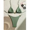 imageMilumia Womens 2 Piece Halter Tie Back Cheeky Swimsuit Metal Decor Triangle Thong Bikini SetArmy Green