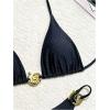 imageMilumia Womens 2 Piece Halter Tie Back Cheeky Swimsuit Metal Decor Triangle Thong Bikini SetBlack