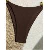 imageMilumia Womens 2 Piece Halter Tie Back Cheeky Swimsuit Metal Decor Triangle Thong Bikini SetBrown