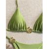 imageMilumia Womens 2 Piece Halter Tie Back Cheeky Swimsuit Metal Decor Triangle Thong Bikini SetGreen