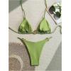 imageMilumia Womens 2 Piece Halter Tie Back Cheeky Swimsuit Metal Decor Triangle Thong Bikini SetGreen