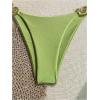imageMilumia Womens 2 Piece Halter Tie Back Cheeky Swimsuit Metal Decor Triangle Thong Bikini SetGreen