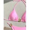 imageMilumia Womens 2 Piece Halter Tie Back Cheeky Swimsuit Metal Decor Triangle Thong Bikini SetPink
