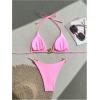 imageMilumia Womens 2 Piece Halter Tie Back Cheeky Swimsuit Metal Decor Triangle Thong Bikini SetPink