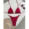 imageMilumia Womens 2 Piece Halter Tie Back Cheeky Swimsuit Metal Decor Triangle Thong Bikini SetRed