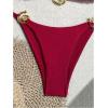 imageMilumia Womens 2 Piece Halter Tie Back Cheeky Swimsuit Metal Decor Triangle Thong Bikini SetRed