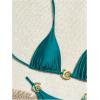 imageMilumia Womens 2 Piece Halter Tie Back Cheeky Swimsuit Metal Decor Triangle Thong Bikini SetTeal Blue