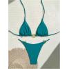 imageMilumia Womens 2 Piece Halter Tie Back Cheeky Swimsuit Metal Decor Triangle Thong Bikini SetTeal Blue