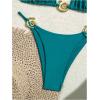 imageMilumia Womens 2 Piece Halter Tie Back Cheeky Swimsuit Metal Decor Triangle Thong Bikini SetTeal Blue