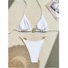 imageMilumia Womens 2 Piece Halter Tie Back Cheeky Swimsuit Metal Decor Triangle Thong Bikini SetWhite