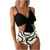 imageMilumia Womens 2 Piece High Waisted Bow Bikini Set Twist Front Ruched Swimsuits Bathing SuitsBlack and White