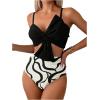 imageMilumia Womens 2 Piece High Waisted Bow Bikini Set Twist Front Ruched Swimsuits Bathing SuitsBlack and White