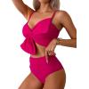 imageMilumia Womens 2 Piece High Waisted Bow Bikini Set Twist Front Ruched Swimsuits Bathing SuitsHot Pink