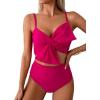 imageMilumia Womens 2 Piece High Waisted Bow Bikini Set Twist Front Ruched Swimsuits Bathing SuitsHot Pink