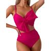 imageMilumia Womens 2 Piece High Waisted Bow Bikini Set Twist Front Ruched Swimsuits Bathing SuitsHot Pink
