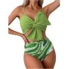 imageMilumia Womens 2 Piece High Waisted Bow Bikini Set Twist Front Ruched Swimsuits Bathing SuitsOlive Green