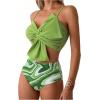 imageMilumia Womens 2 Piece High Waisted Bow Bikini Set Twist Front Ruched Swimsuits Bathing SuitsOlive Green