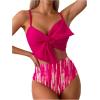 imageMilumia Womens 2 Piece High Waisted Bow Bikini Set Twist Front Ruched Swimsuits Bathing SuitsTie Dye Pink