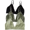 imageMilumia Womens 3 Pack Triangle Bralettes Adjustable Straps Soft Wirefree Everyday BrasGreen and Black