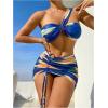 imageMilumia Womens 3 Pcs Tie Dye One Shoulder Ruched Bikini Set with Beach SkirtBlue