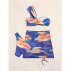 imageMilumia Womens 3 Pcs Tie Dye One Shoulder Ruched Bikini Set with Beach SkirtBlue