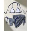 imageMilumia Womens 3 Piece Boho Bikini Set with Cover Ups Triangle Halter SwimsuitsBlue