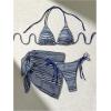 imageMilumia Womens 3 Piece Boho Bikini Set with Cover Ups Triangle Halter SwimsuitsBlue