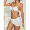 imageMilumia Womens 3 Piece Halter Swimsuits Solid Lace Up Bikini Set with Drawstring Mesh Cover Up SkirtEyelet White