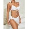 imageMilumia Womens 3 Piece Halter Swimsuits Solid Lace Up Bikini Set with Drawstring Mesh Cover Up SkirtEyelet White