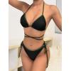 imageMilumia Womens 3 Piece Halter Swimsuits Solid Lace Up Bikini Set with Drawstring Mesh Cover Up SkirtGreen and Black