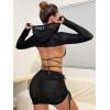 imageMilumia Womens 3 Piece Halter Swimsuits Solid Lace Up Bikini Set with Drawstring Mesh Cover Up SkirtGreen and Black