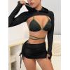 imageMilumia Womens 3 Piece Halter Swimsuits Solid Lace Up Bikini Set with Drawstring Mesh Cover Up SkirtGreen and Black