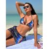 imageMilumia Womens 3 Piece Halter Swimsuits Solid Lace Up Bikini Set with Drawstring Mesh Cover Up SkirtPrinted Black Blue