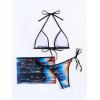 imageMilumia Womens 3 Piece Halter Swimsuits Solid Lace Up Bikini Set with Drawstring Mesh Cover Up SkirtPrinted Black Blue