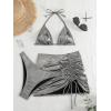 imageMilumia Womens 3 Piece Halter Swimsuits Solid Lace Up Bikini Set with Drawstring Mesh Cover Up SkirtSilver