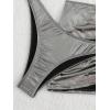 imageMilumia Womens 3 Piece Halter Swimsuits Solid Lace Up Bikini Set with Drawstring Mesh Cover Up SkirtSilver