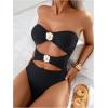 imageMilumia Womens 3D Floral Cut Out Bandeau Swimwear Sexy Strapless One Piece SwimsuitsBlack