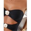 imageMilumia Womens 3D Floral Cut Out Bandeau Swimwear Sexy Strapless One Piece SwimsuitsBlack