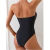 imageMilumia Womens 3D Floral Cut Out Bandeau Swimwear Sexy Strapless One Piece SwimsuitsBlack