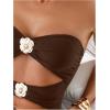 imageMilumia Womens 3D Floral Cut Out Bandeau Swimwear Sexy Strapless One Piece SwimsuitsBrown