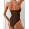 imageMilumia Womens 3D Floral Cut Out Bandeau Swimwear Sexy Strapless One Piece SwimsuitsBrown