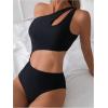 imageMilumia Womens Cut Out One Piece Swimsuit One Shoulder Sleeveless Wireless Bathing SuitsBlack