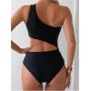 imageMilumia Womens Cut Out One Piece Swimsuit One Shoulder Sleeveless Wireless Bathing SuitsBlack
