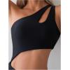 imageMilumia Womens Cut Out One Piece Swimsuit One Shoulder Sleeveless Wireless Bathing SuitsBlack